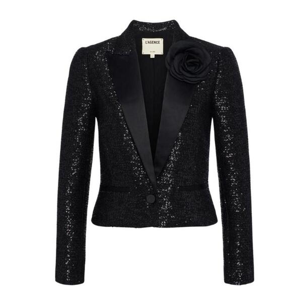 L'AGENCE Jackets & Blazers - L'Agence Kenzie Black Sequin Blazer with Satin Lapels sz 8